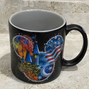 Walt Disney World Black Coffee Mug 3D Mickey American Flag Fireworks